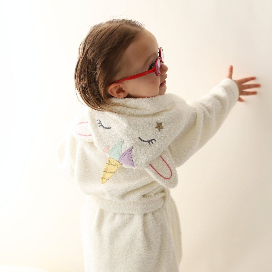 Renkli Unicorn Pamuk Dokuma Bebek Bornozu